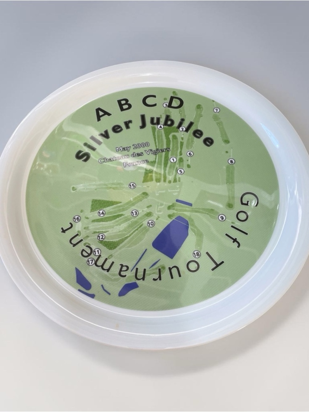 Ceramic serving tray, ABCD golf tournament in France, Silver Jubilee